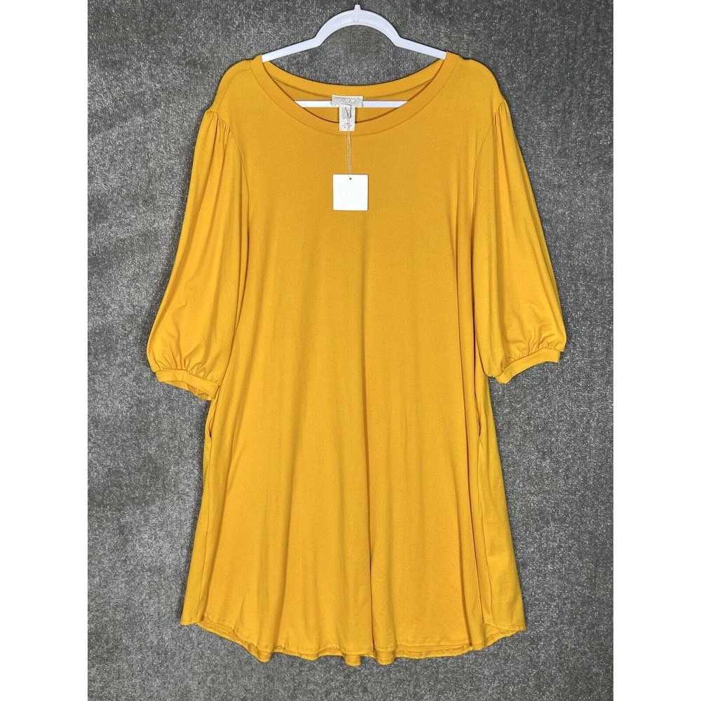 Pastel by Vivienne Midi Dress Womens Size 1XL Stretch Gold‎ Yellow Pockets USA